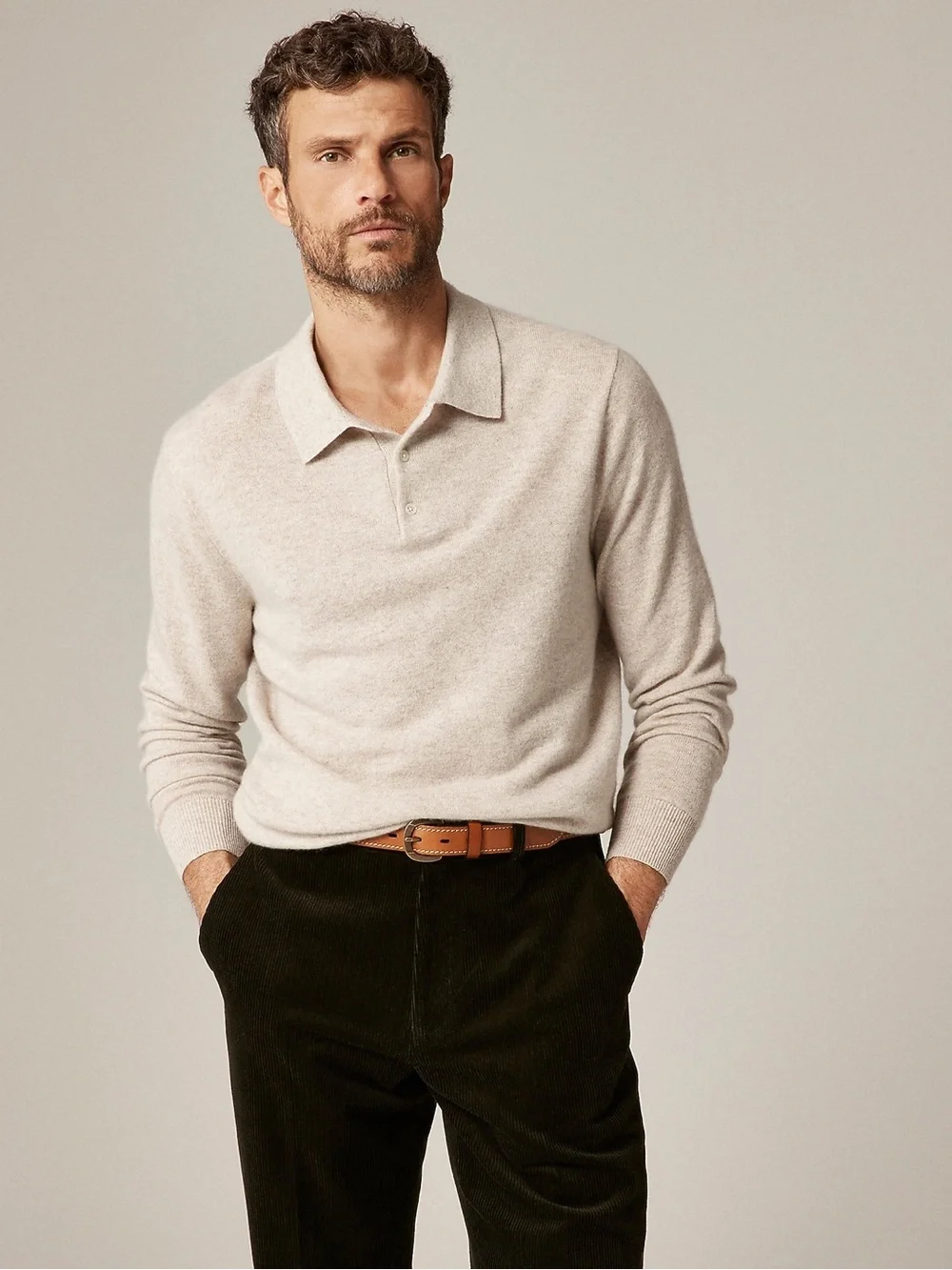 J. Crew Men’s Cashmere collared sweater-polo in Hthr Birch Size Small NWT